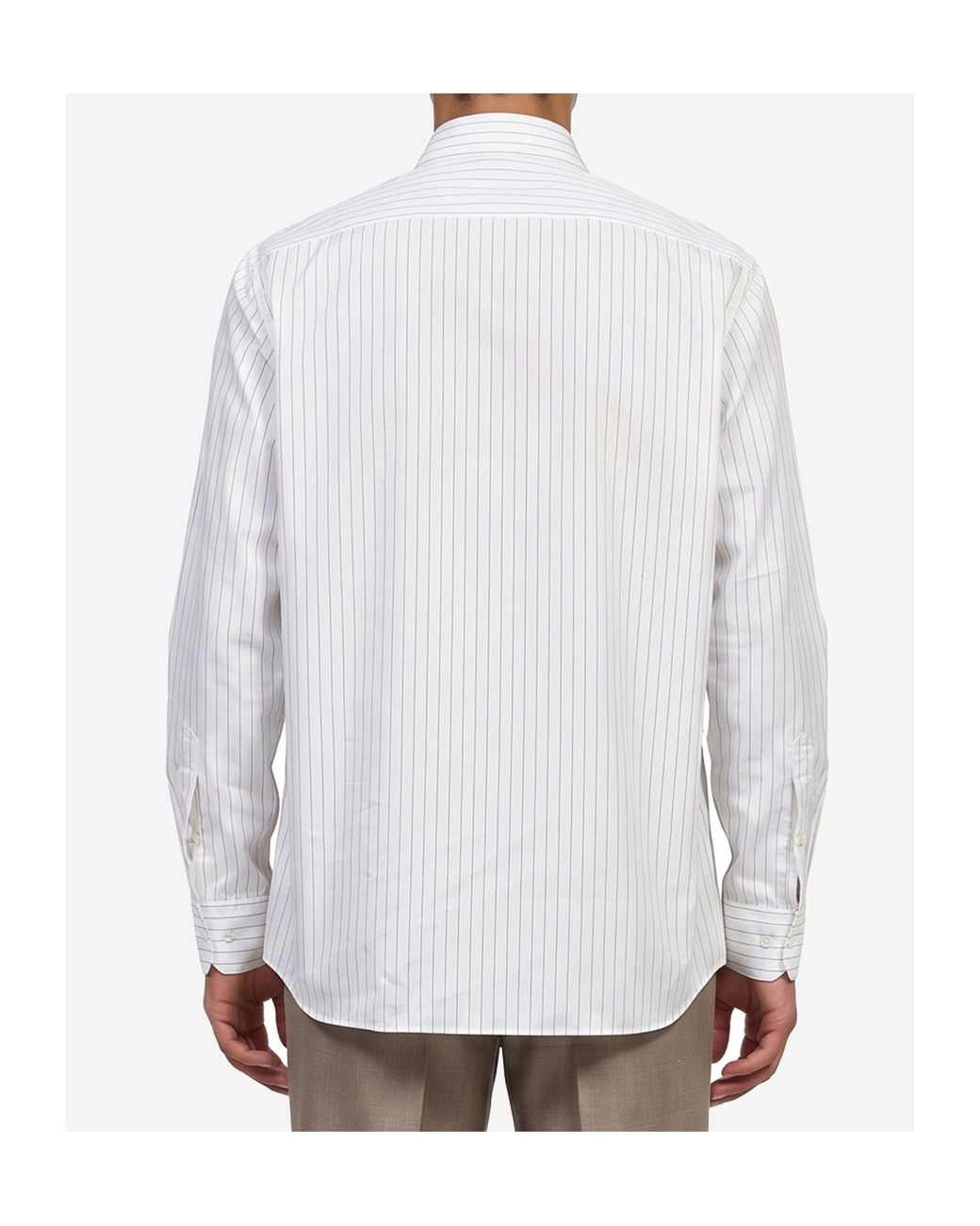 Lardini White Pinstriped Curved Hem Shirt for men