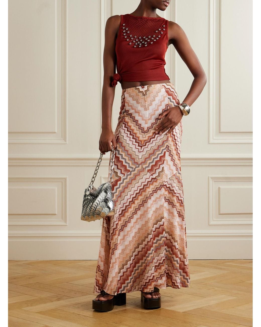 Missoni Pink Striped Spliced Long Dress
