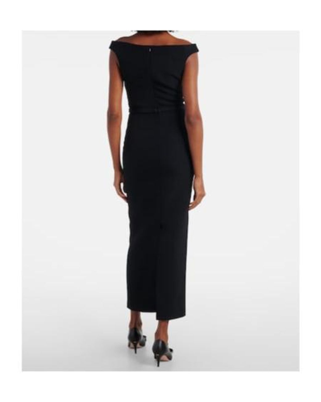 Safiyaa Black Belted Embellished Crepe Maxi Dress