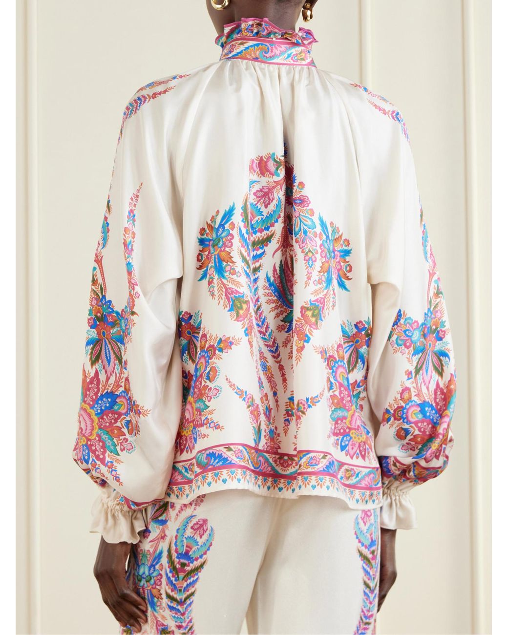 Etro Red Pussy-Bow Paisley-Print Silk Blouse