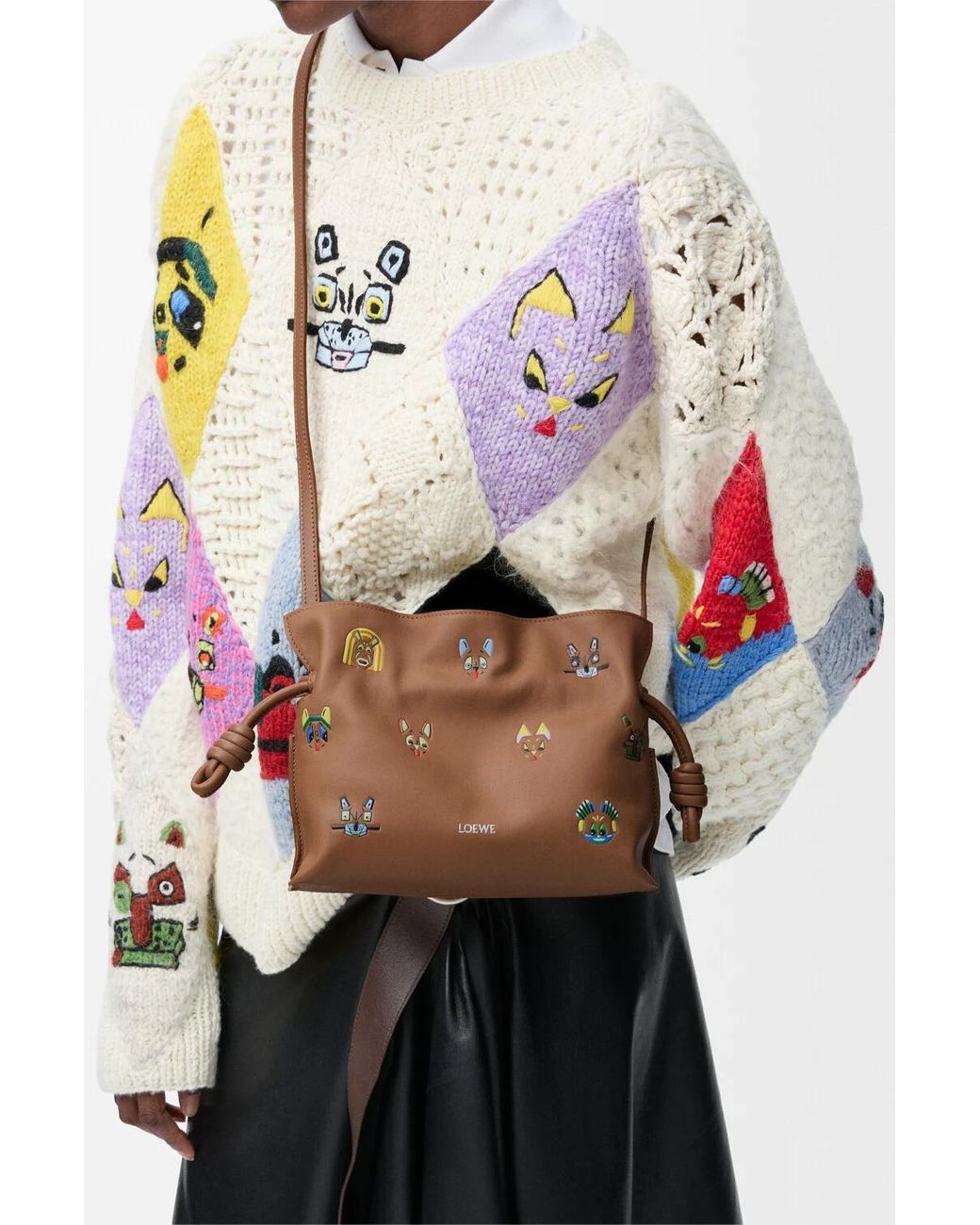 Loewe Brown Flamenco 3D-Effect Cat Printed Mini Clutch Bag