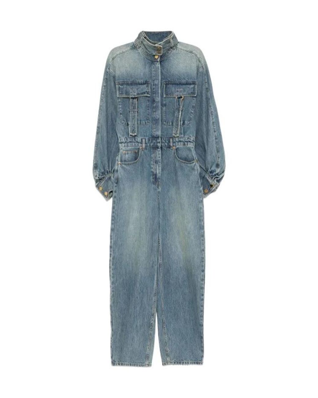 Zimmermann Blue Illustration Long-Sleeved Denim Jumpsuit