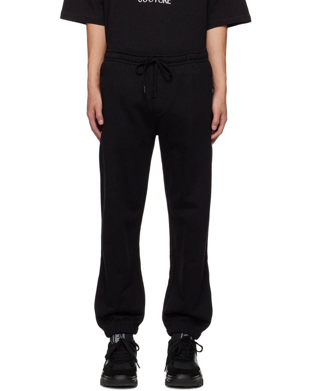 Versace Jeans Black Logo-Print Track Pants for men