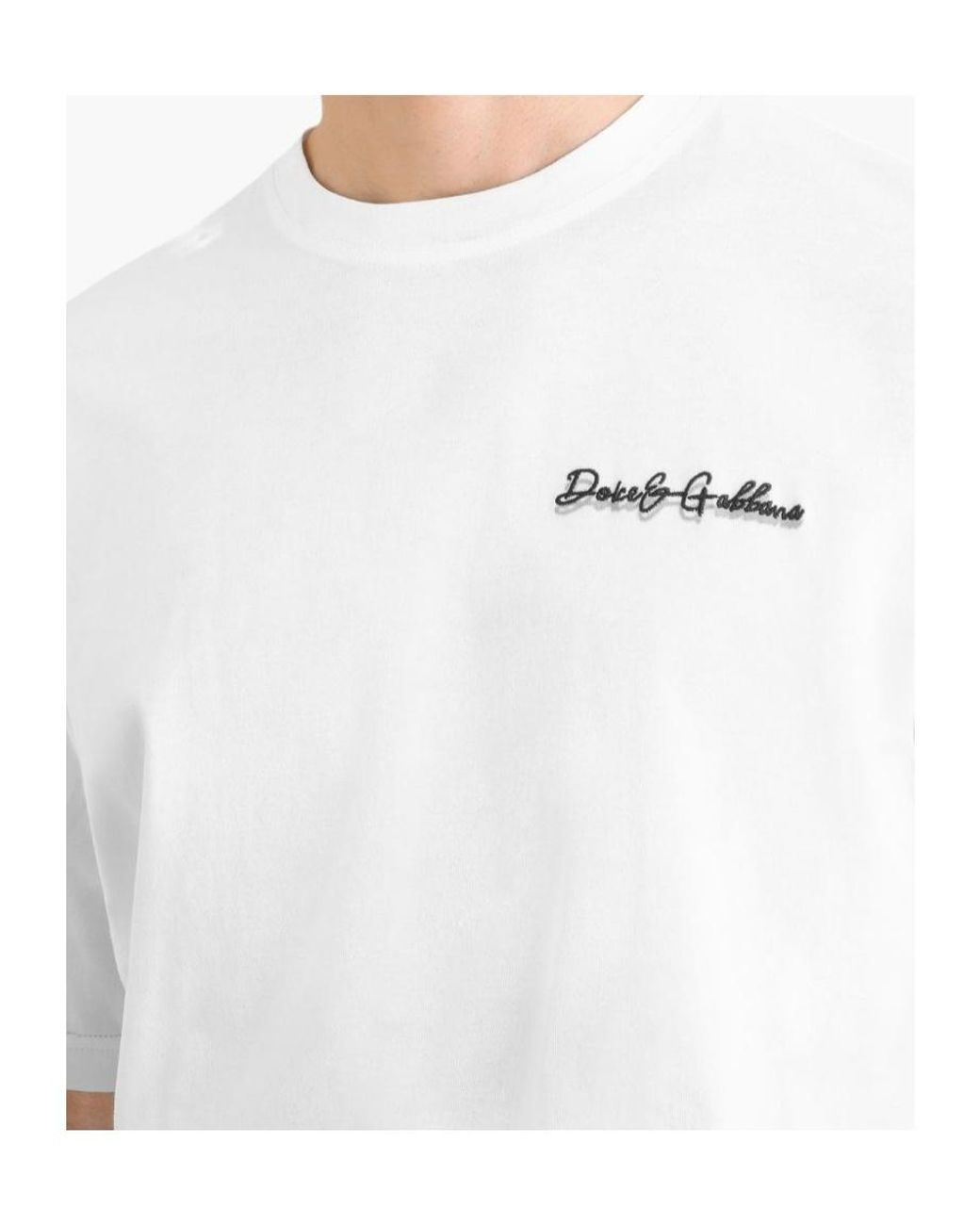 Dolce & Gabbana White Logo Embroidered T-Shirt for men