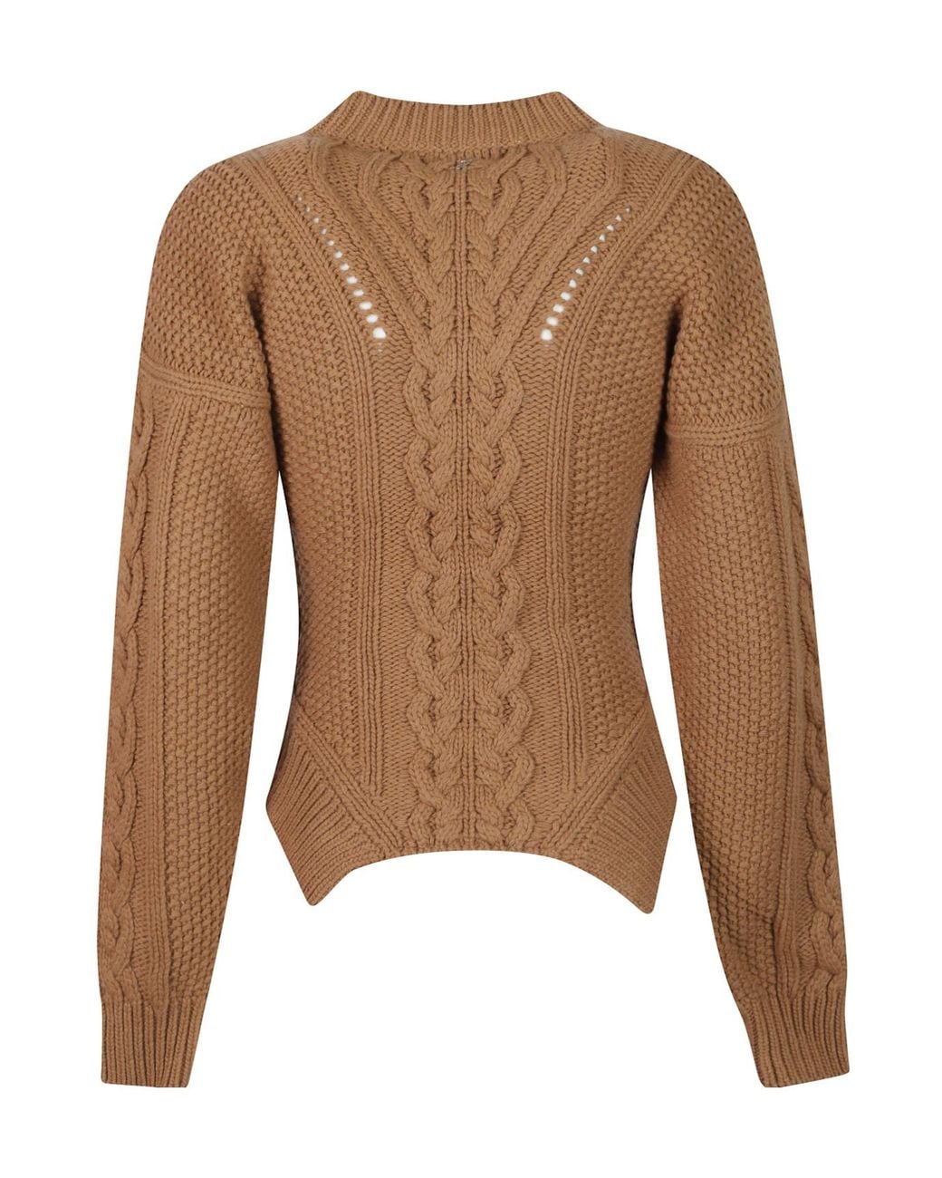 Dondup Brown Cable-Knit Pointelle-Trim Sweater