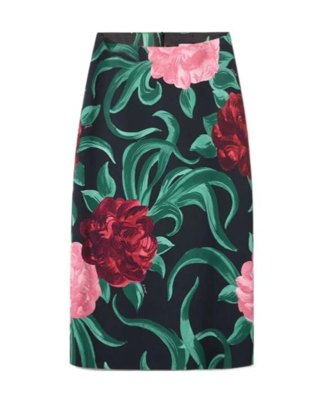 LaDoubleJ Green La Doublej Peony Print Pencil Skirt