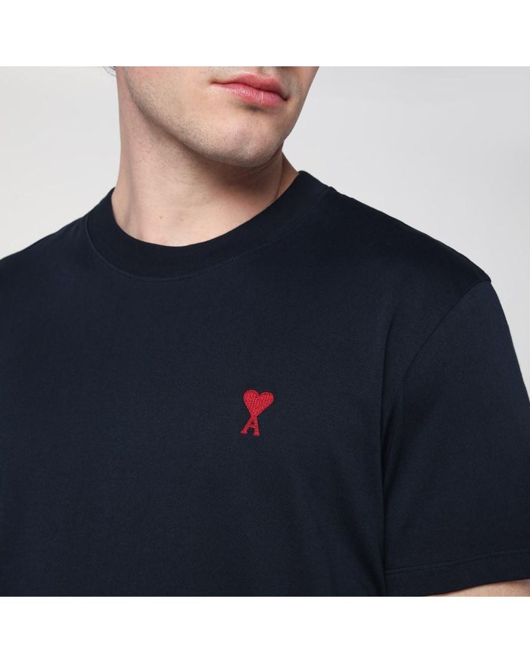 AMI Blue Cotton T-Shirt With Ami De Coeur for men