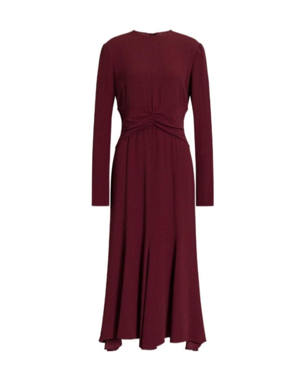 Alberta Ferretti Red Midi Ruched-Waist Long-Sleeve Dress