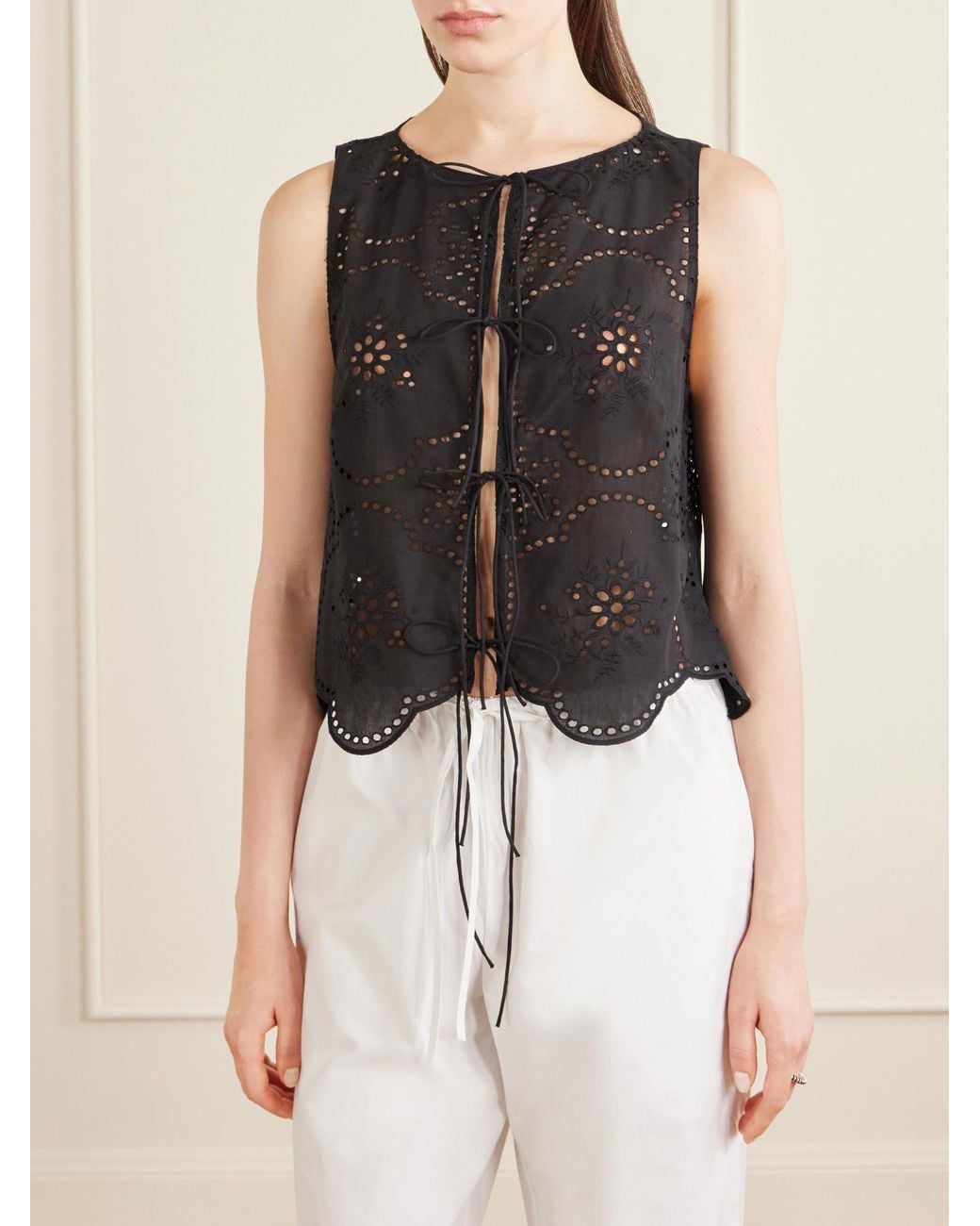 Matteau Black Scalloped Broderie Anglaise Cotton Top