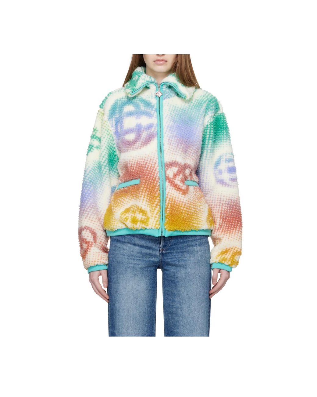 Casablanca Blue Monogram-Pattern Zip-Up Jacket