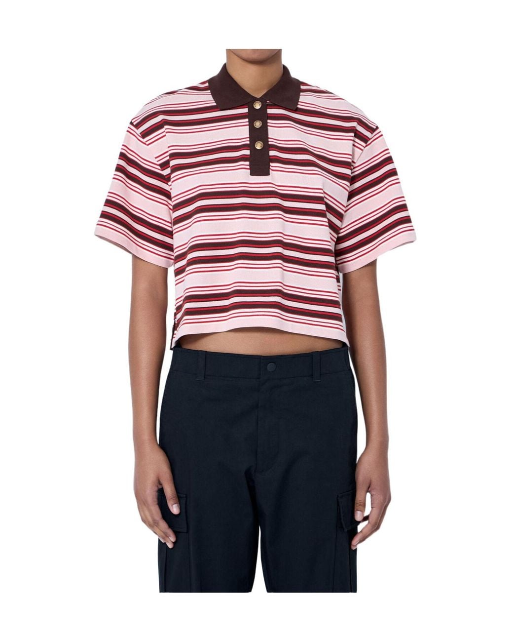 Moncler Pink Striped Short-Sleeve Polo Shirt