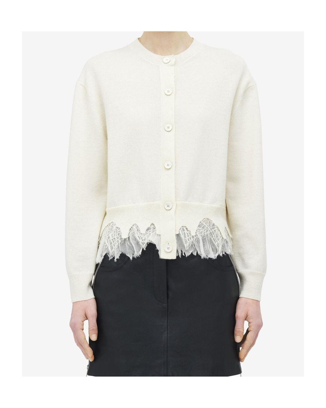 McQueen White Cobweb Lace Shrunken Cardigan