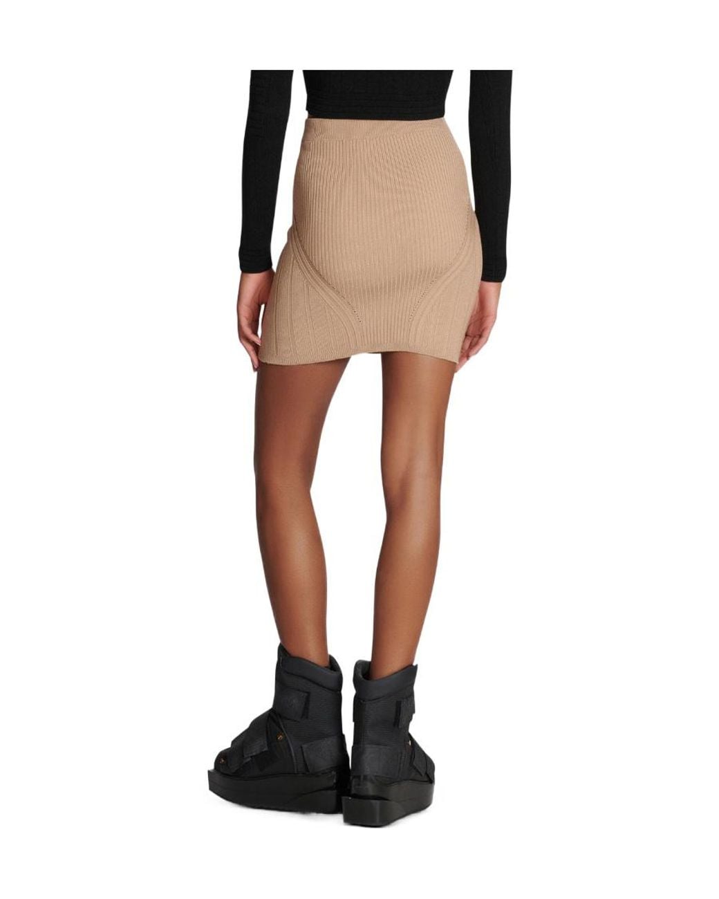 Balmain White Buttoned Detailed Ribbed Knit Mini Skirt