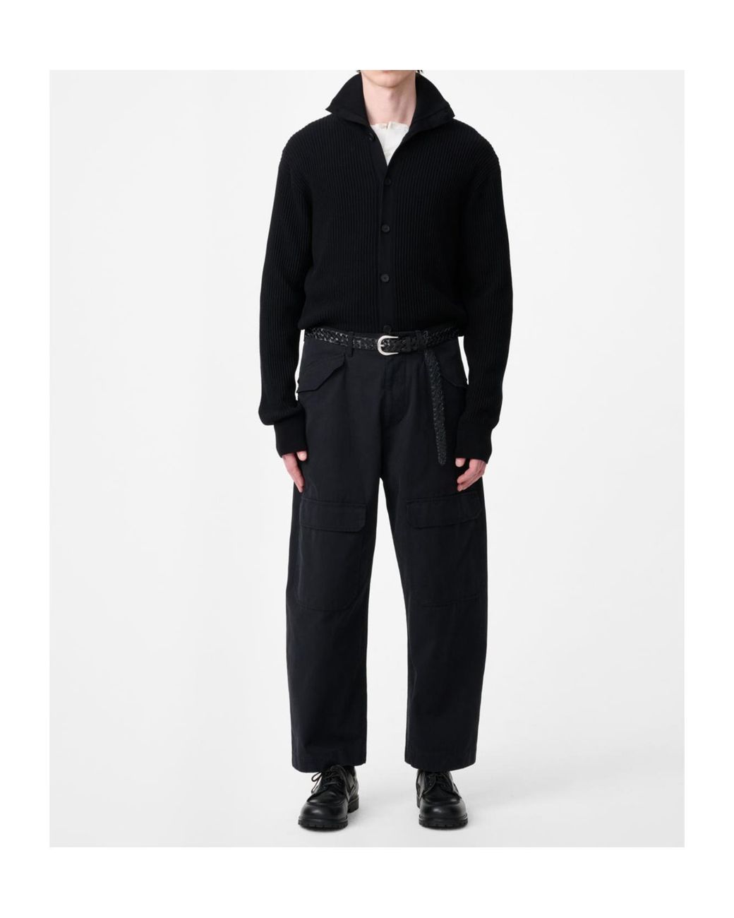 Studio Nicholson Black Ribbed High Neck Cardigan for men