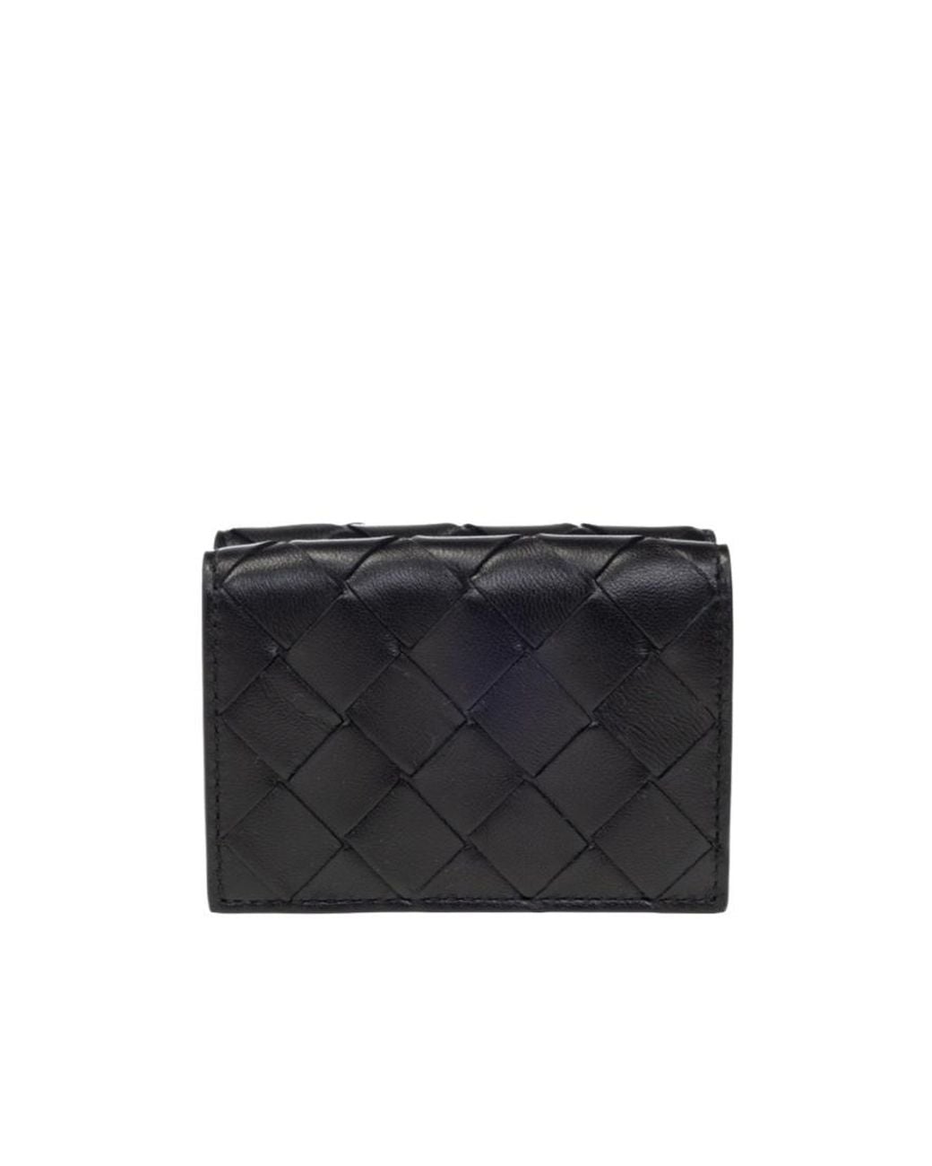 Bottega Veneta Black Intrecciato Tiny Tri-Fold Wallet