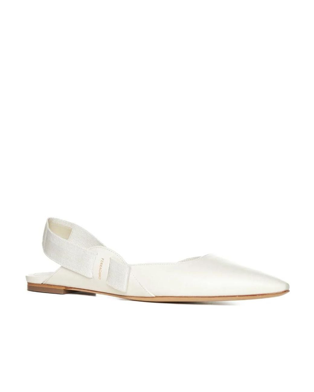 Ferragamo White Vara Ballet Flats With Exposed Heels