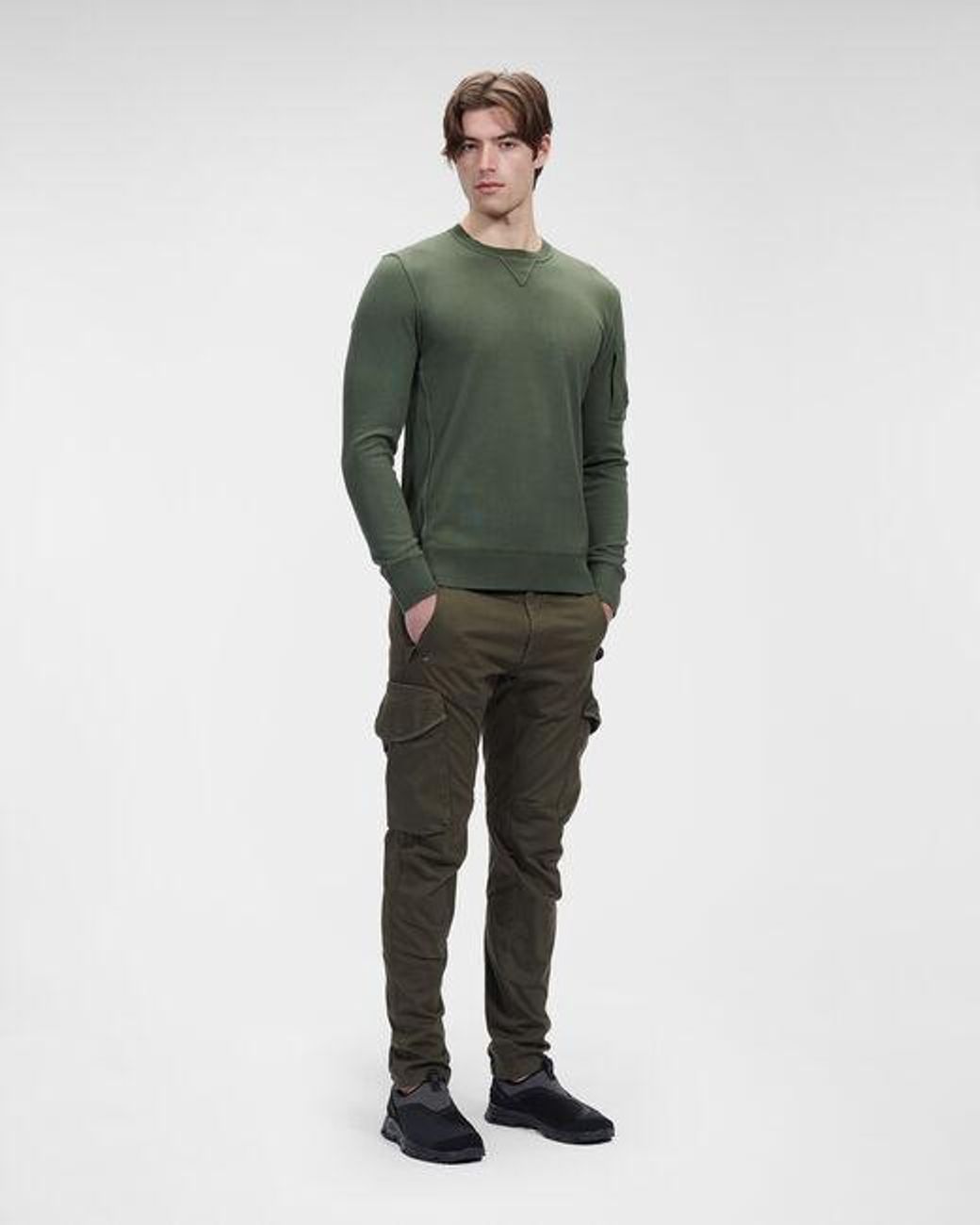 C P Company Green Logo-Patch Cotton Jumper for men
