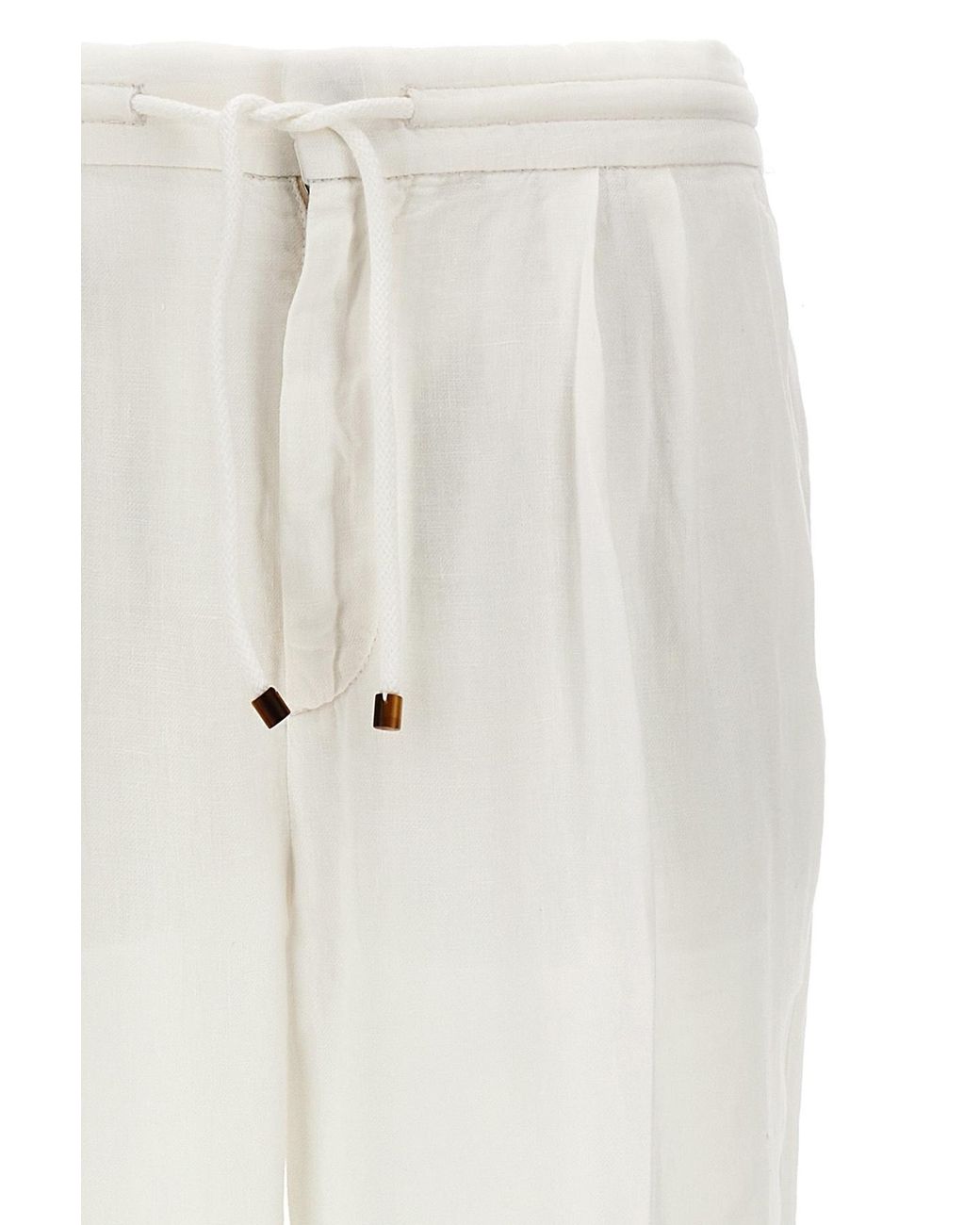 Brunello Cucinelli White Elasticated Waistband Drawstring Pants for men