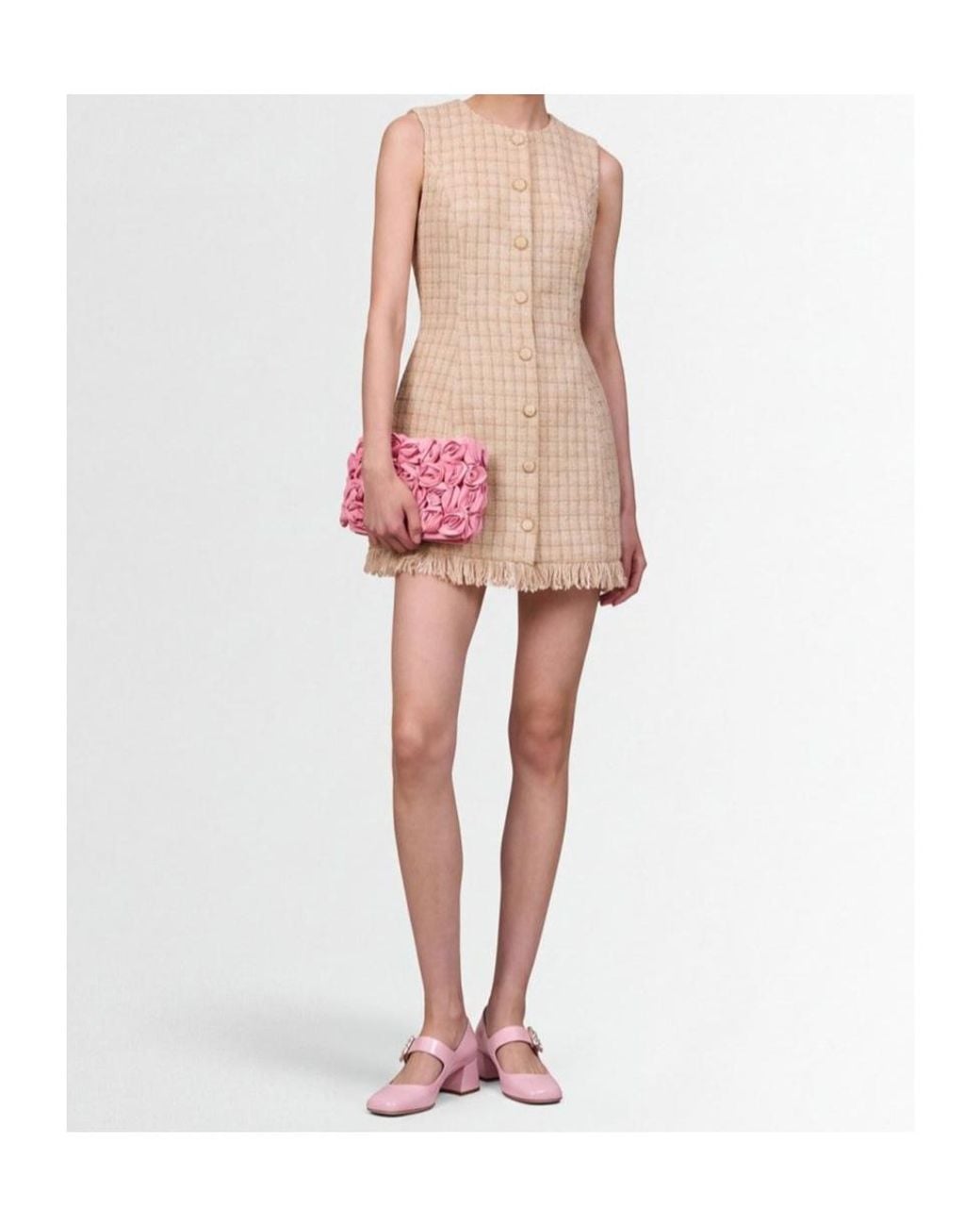 GIUSEPPE DI MORABITO Natural Plaid Sleeveless Dress