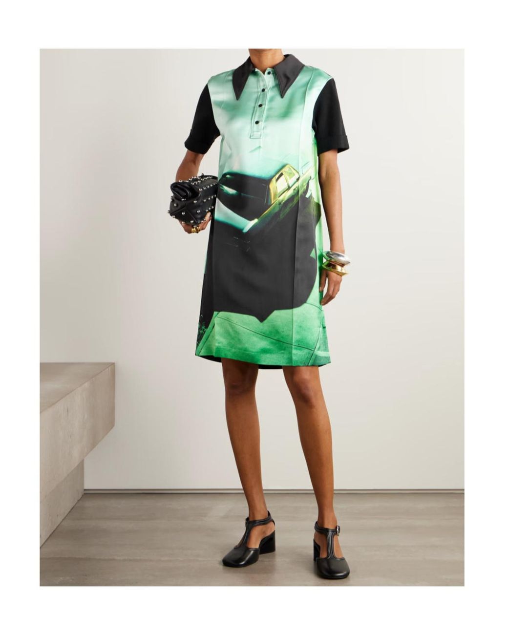 Jil Sander Green Printed Satin Midi Dress