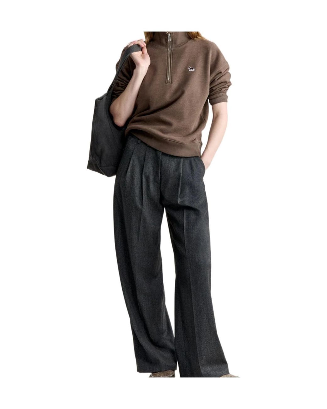 Maison Kitsuné Brown Maison Kitsuné Baby Fox Half Zip Sweatshirt