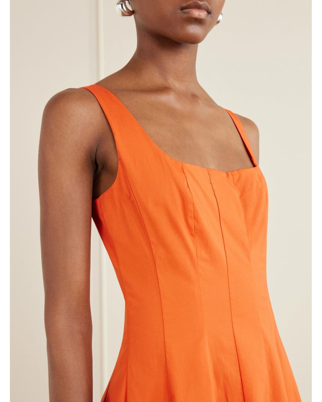 Staud Orange Square Neck Midi Dress