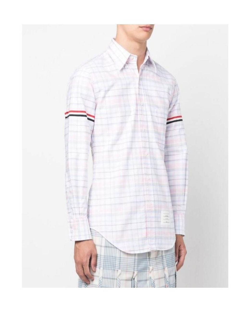 Thom Browne White Checked Long-Sleeved Shirt for men