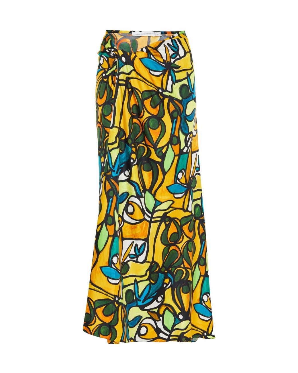Christopher Esber Yellow Abstract-Print Draped Skirt
