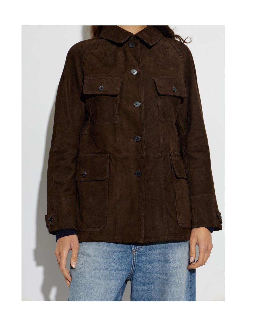 AllSaints Brown Roiya Buttoned Leather Jacket