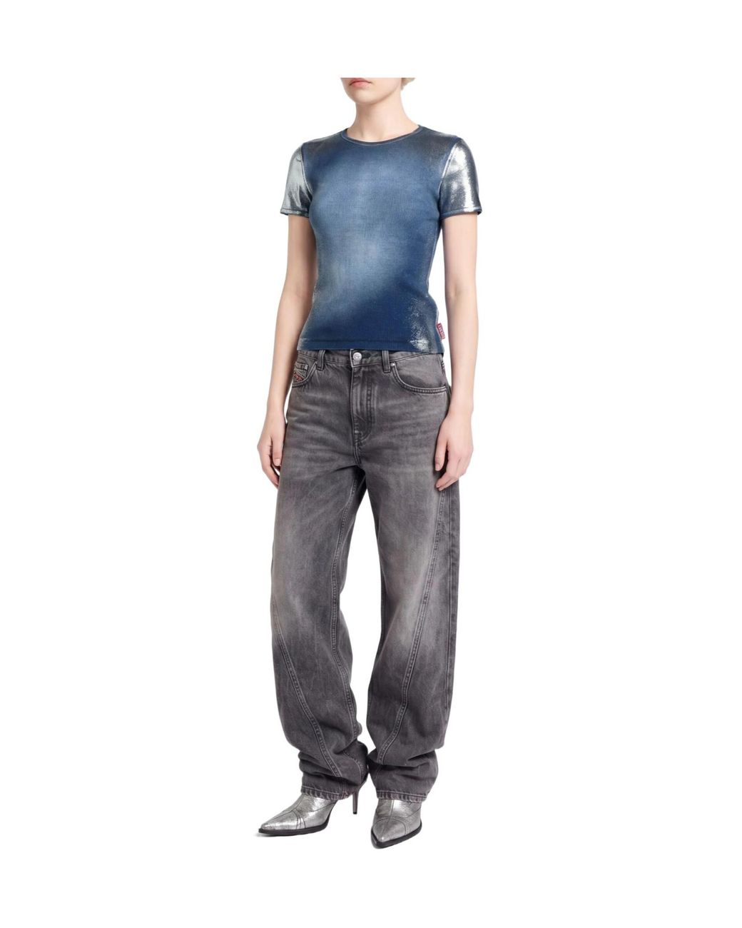 DIESEL Blue Solid-Color Short-Sleeved T-Shirt