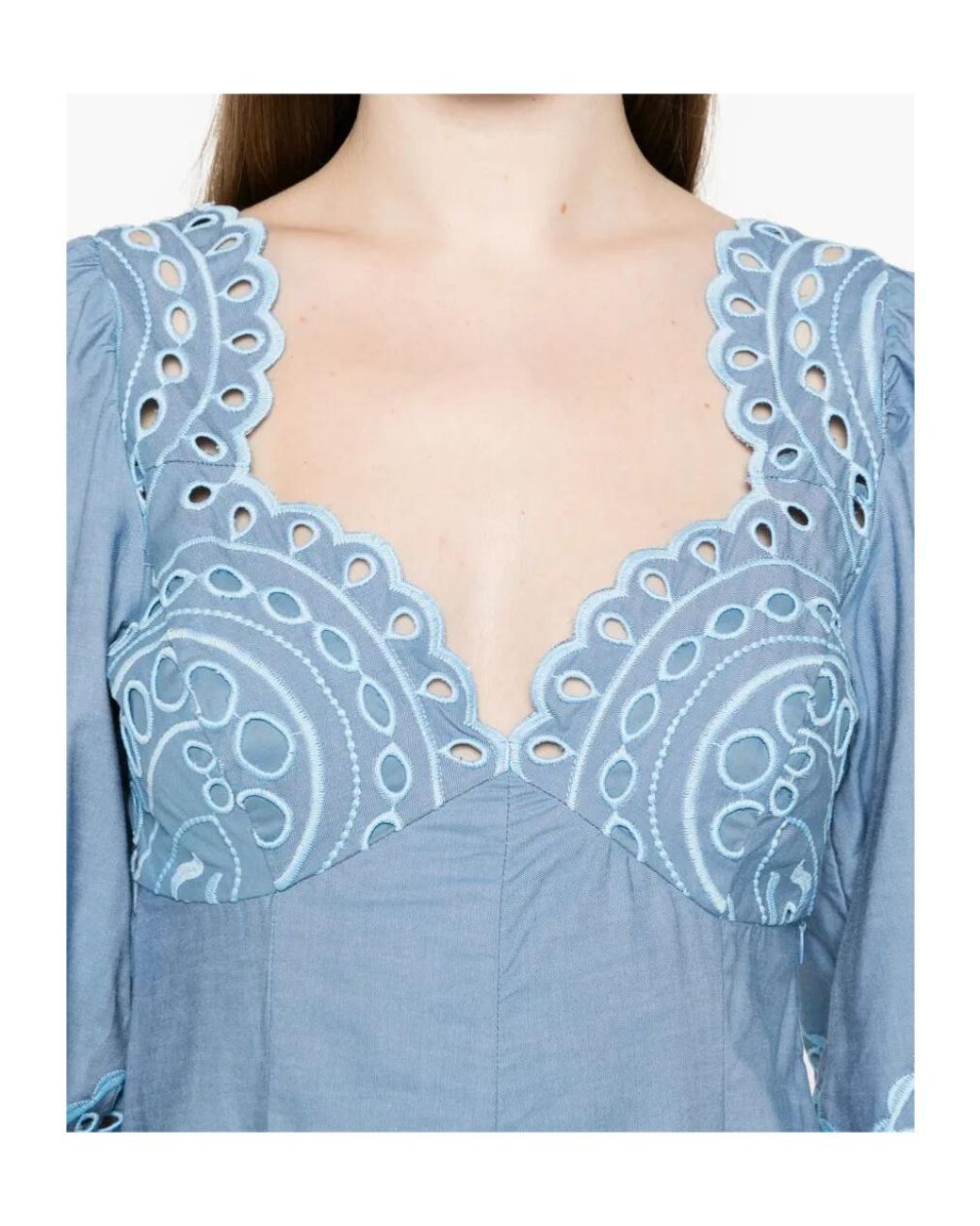 Charo Ruiz Blue Corbin Puff-Sleeves Midi Dress