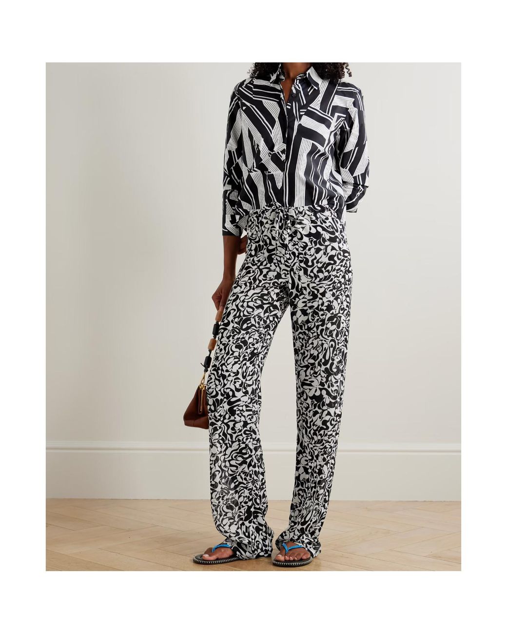 Dries Van Noten White Printed High Waist Pants