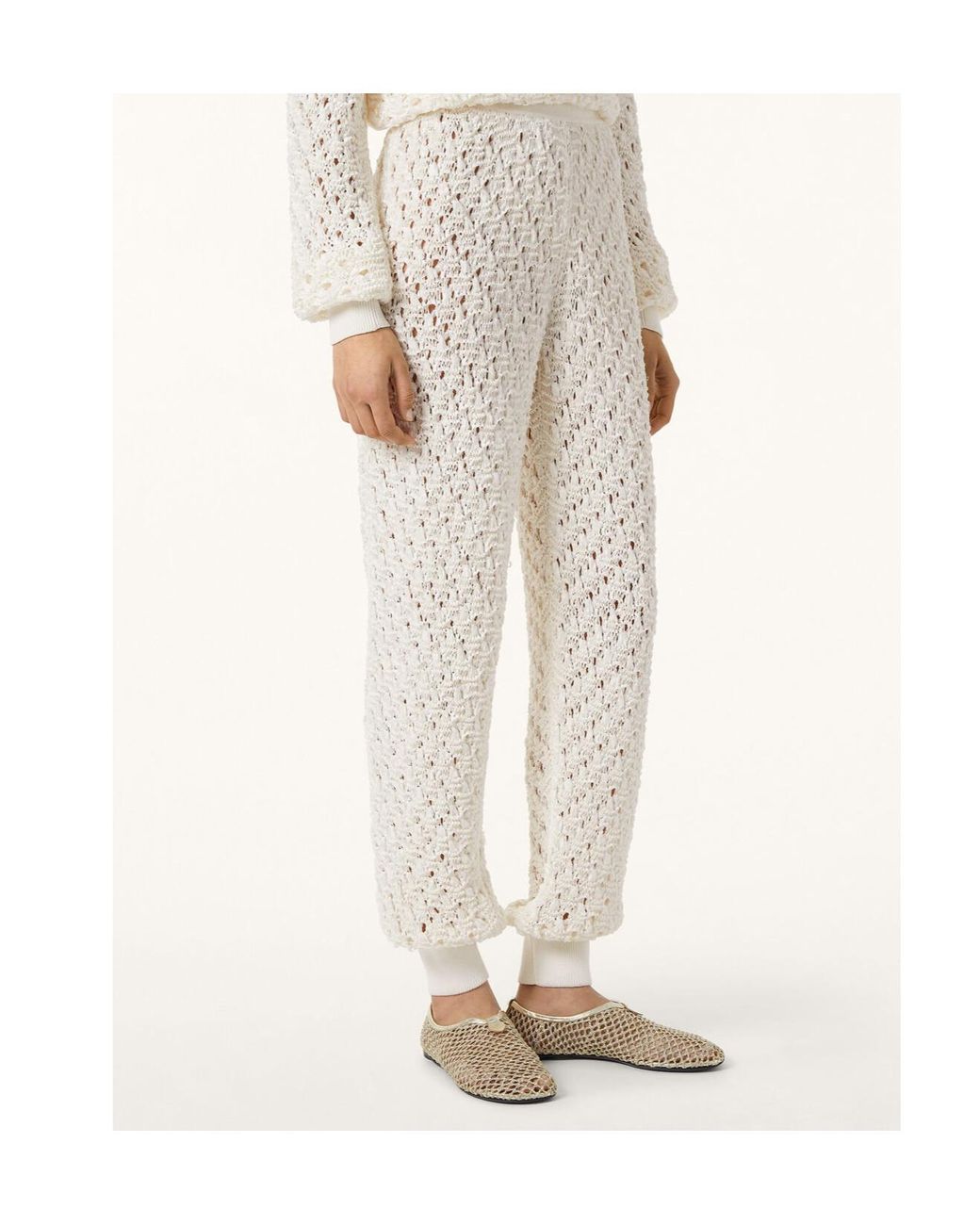 Loro Piana White Aida Openwork Knit Trousers