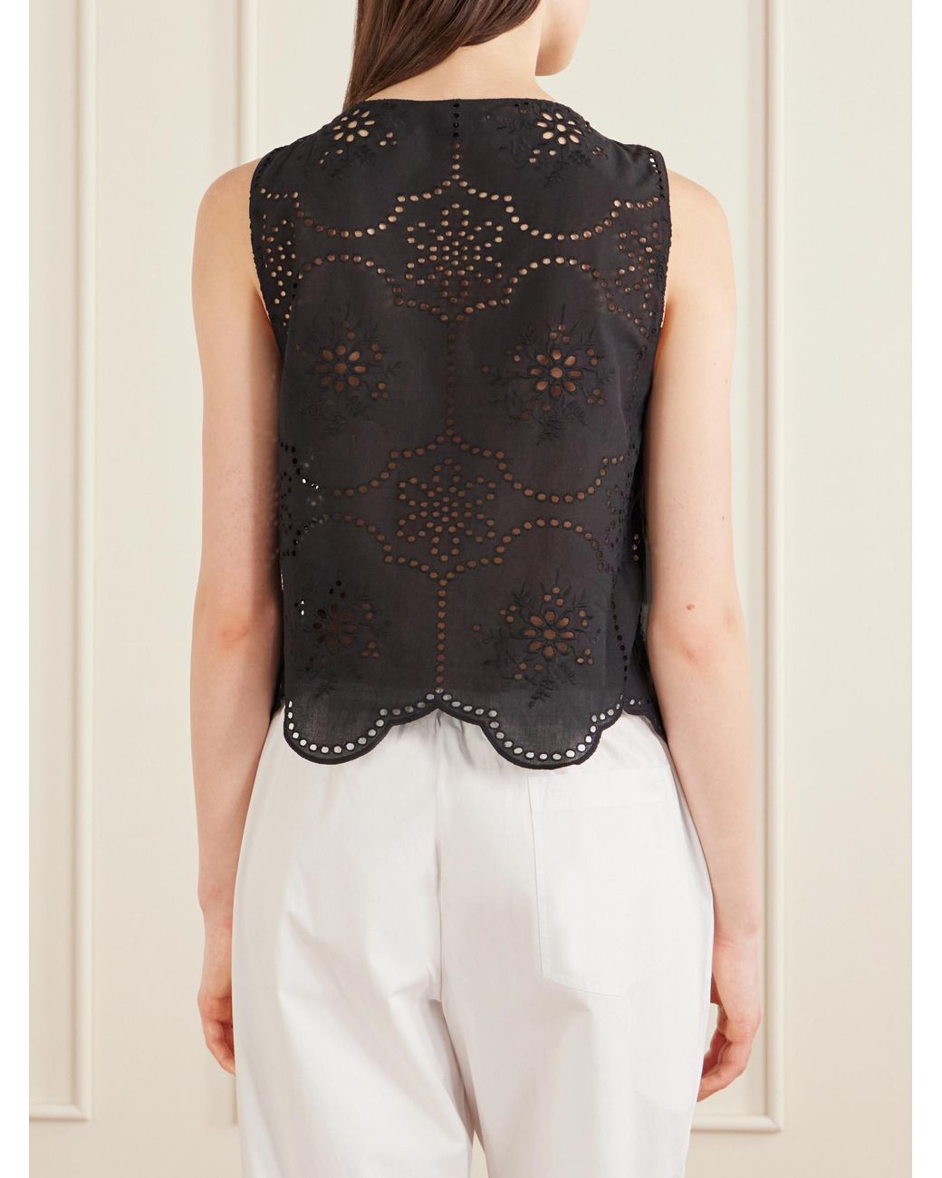 Matteau Black Scalloped Broderie Anglaise Cotton Top
