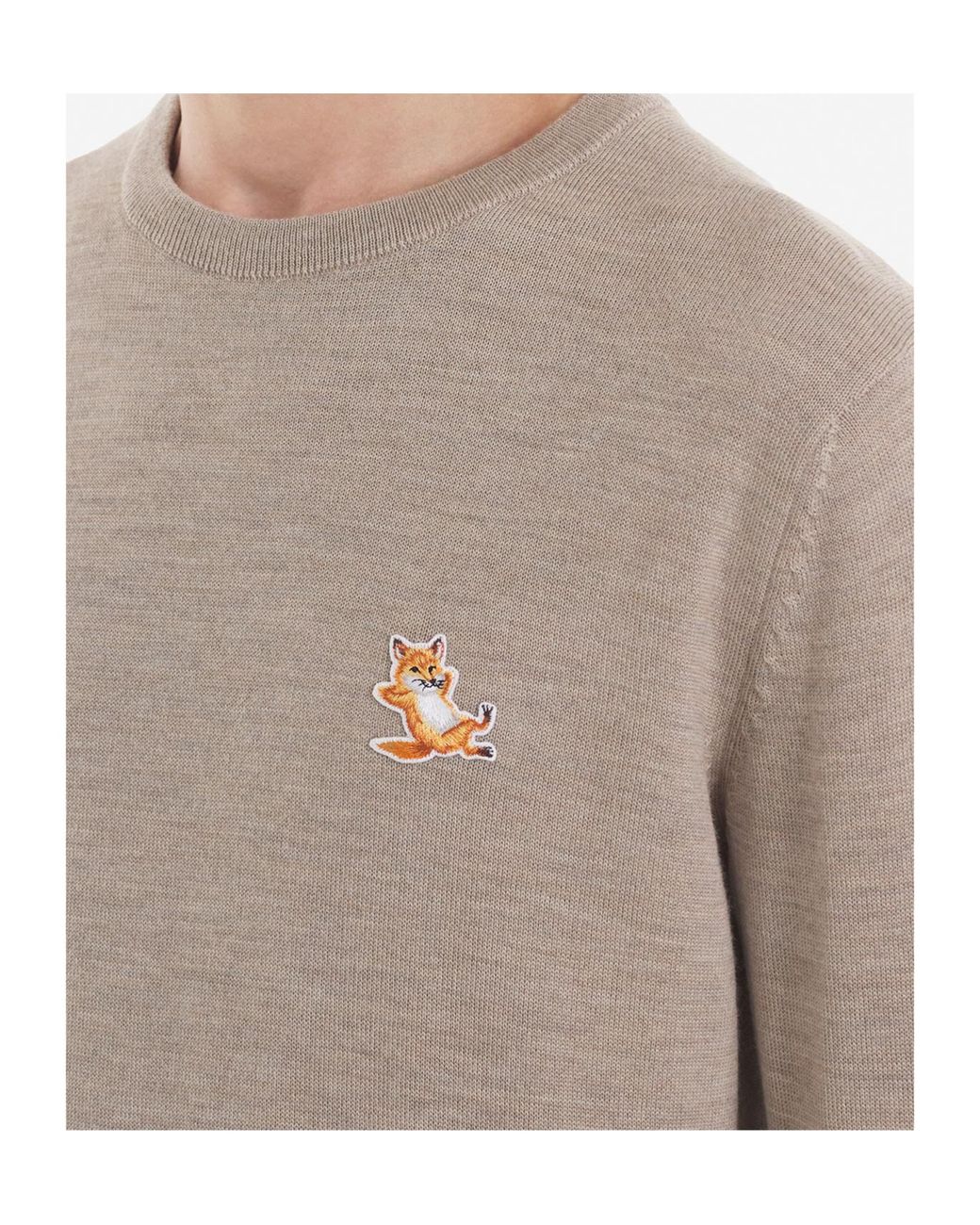 Maison Kitsuné Gray Logo-Patch Wool Jumper for men