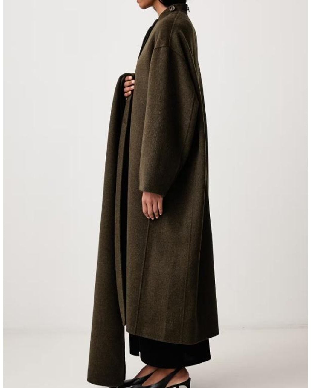 Soeur Green Scarf-Collar Wool Long Coat