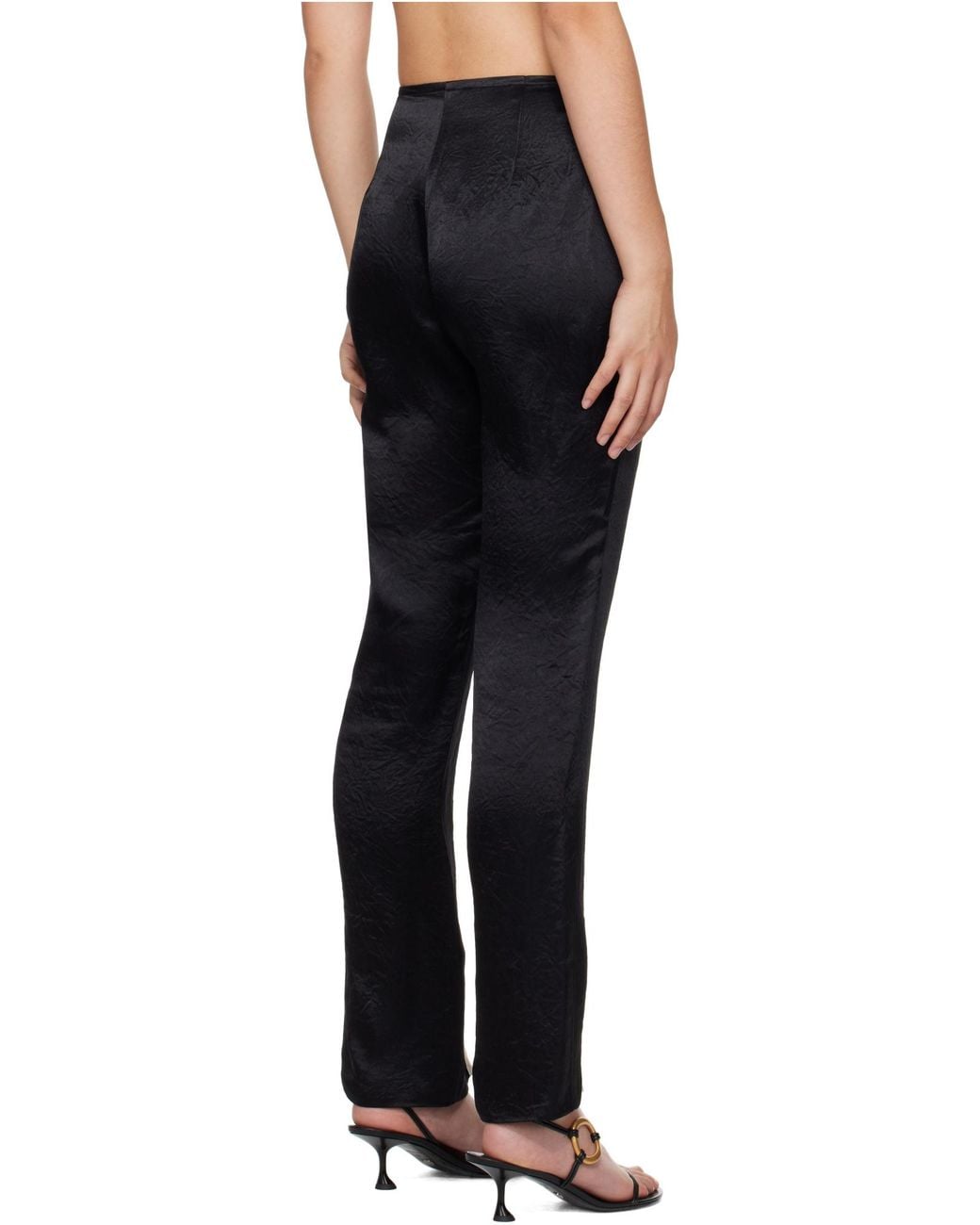 Nanushka Black Ratana Crinkled-Satin Slim-Leg Pants