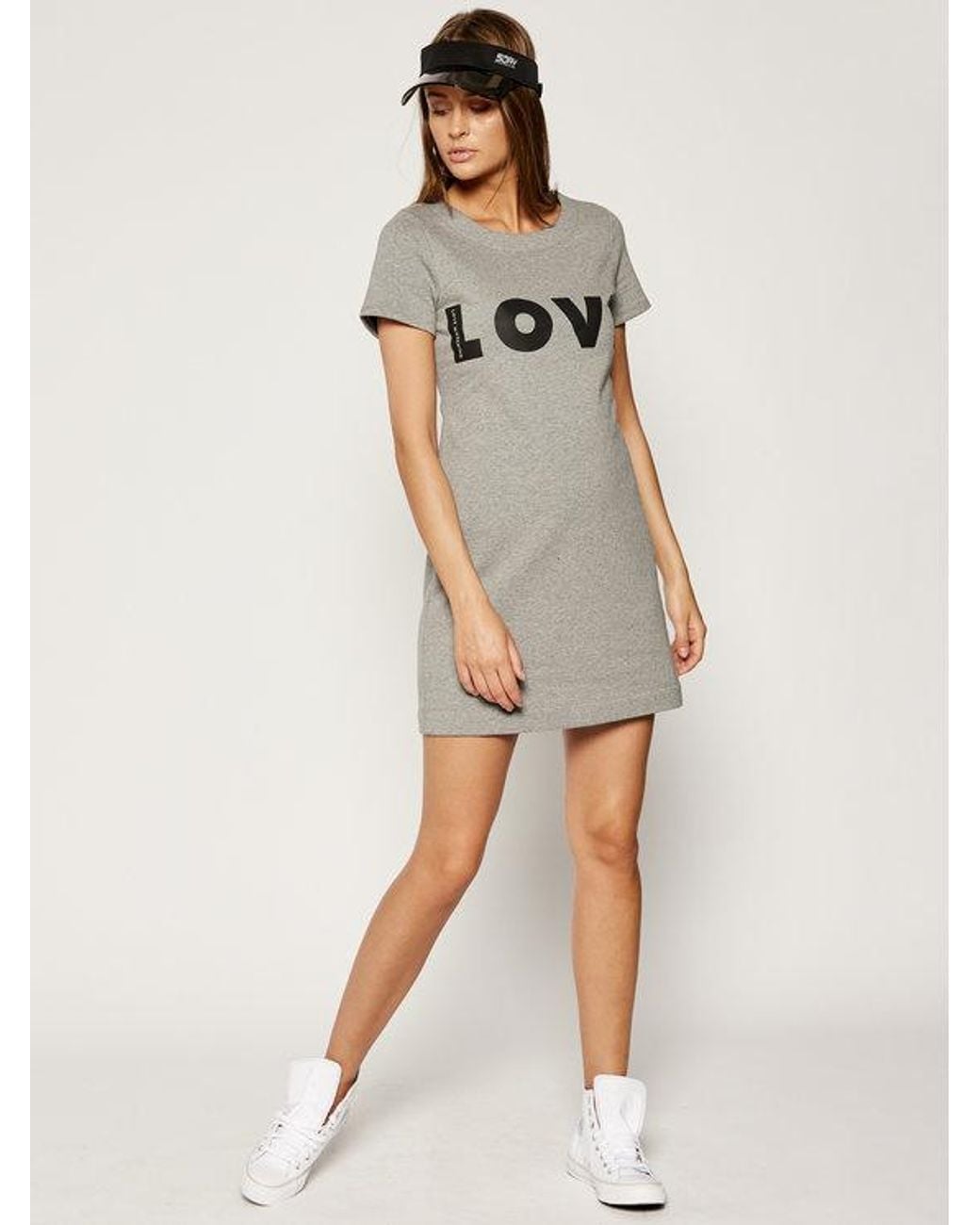 Moschino Gray Logo Detail T-Shirt Dress