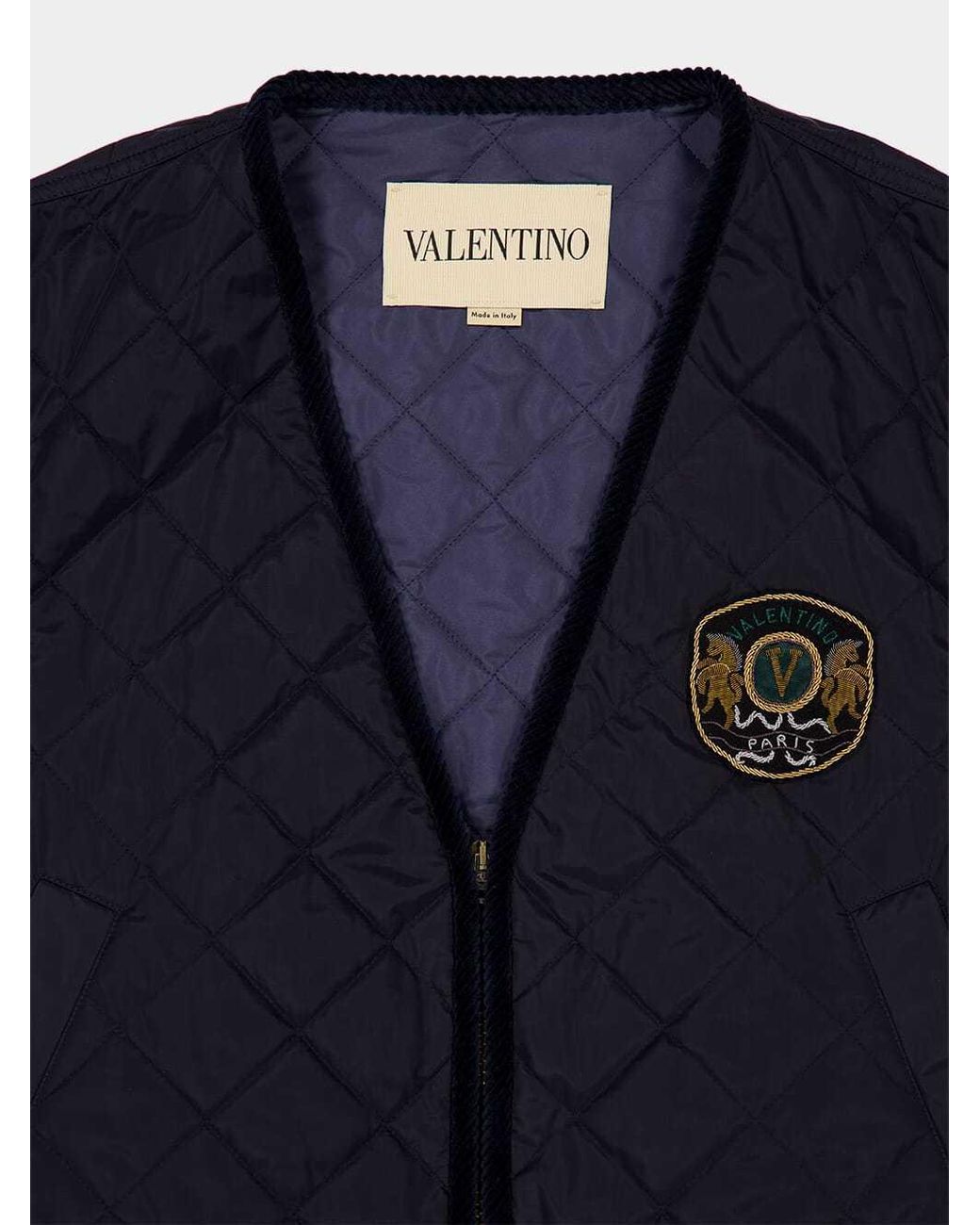 Valentino Blue Zip-Up V-Neck Quilted Vest for men