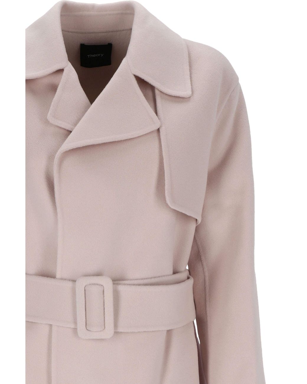 Theory Pink Notched-Lapels Belted Coat