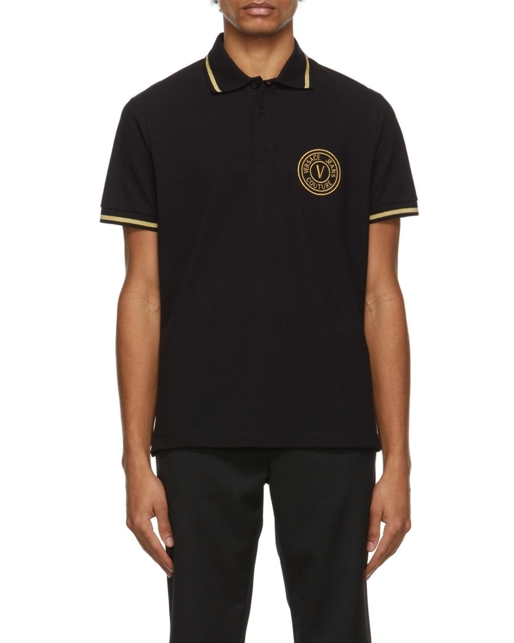 Versace Jeans Black Logo Short-Sleeved Polo Shirt for men