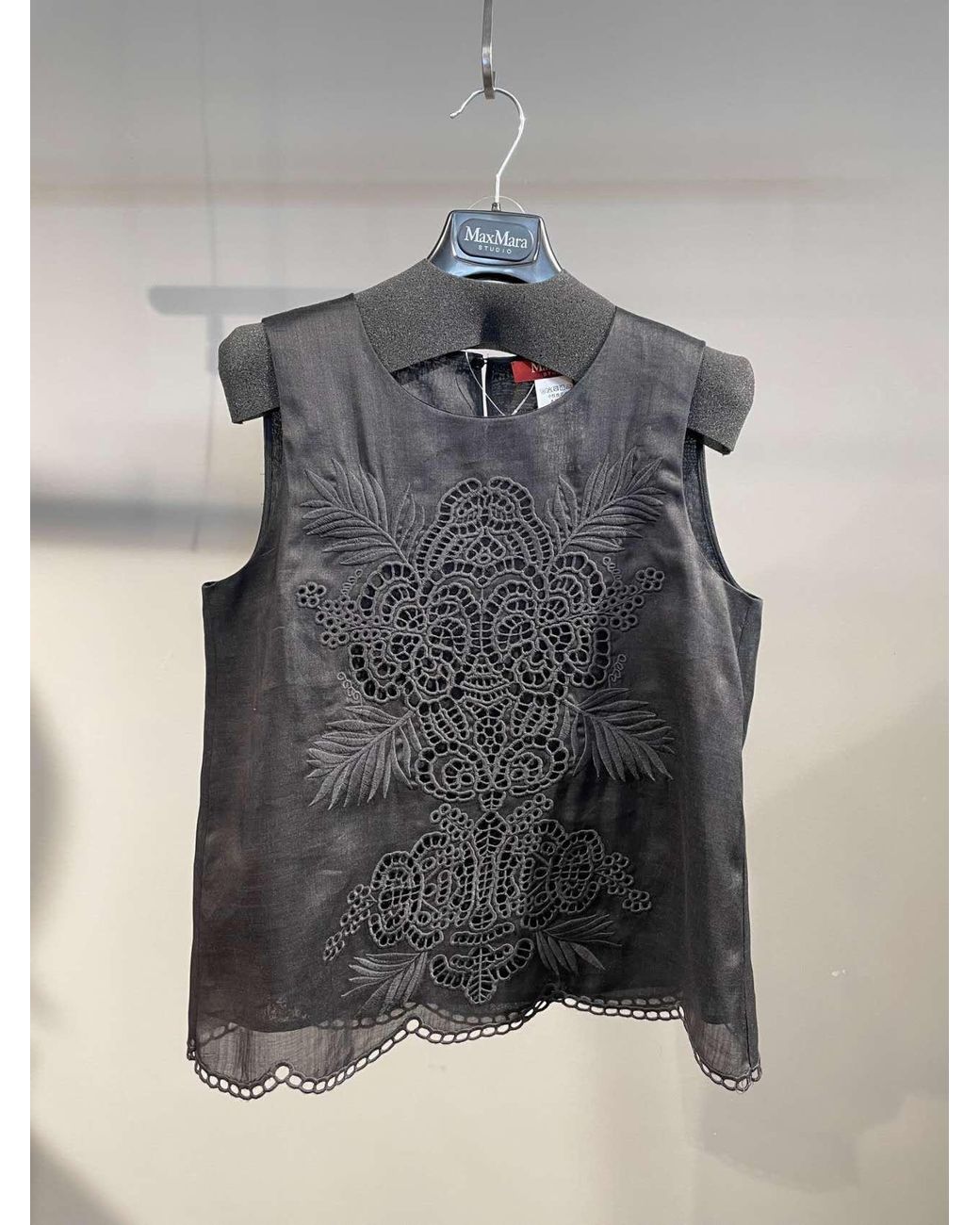Max Mara Black Studio Efeso Embroidered Sleeveless Top
