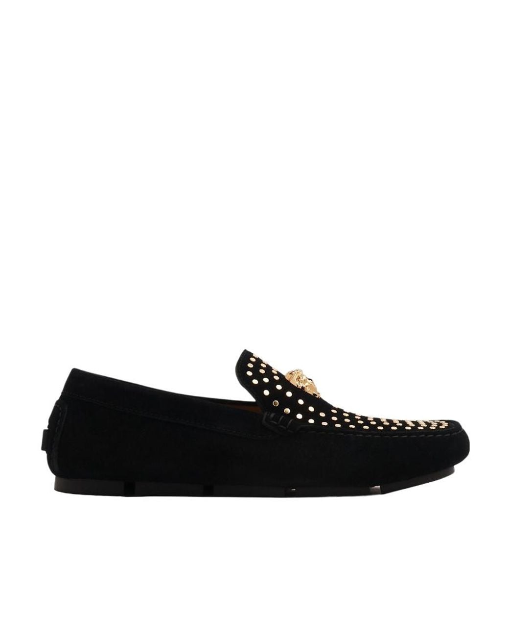 Versace Black La Medusa Studded Suede Loafer for men