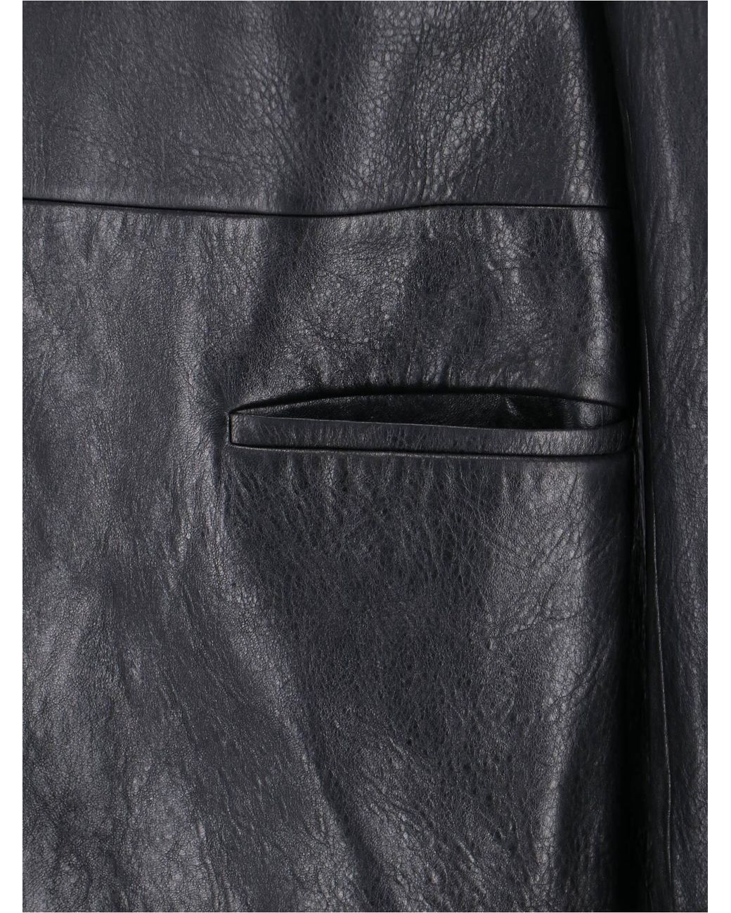 Rick Owens Black Single-Breasted Leather Jacket for men