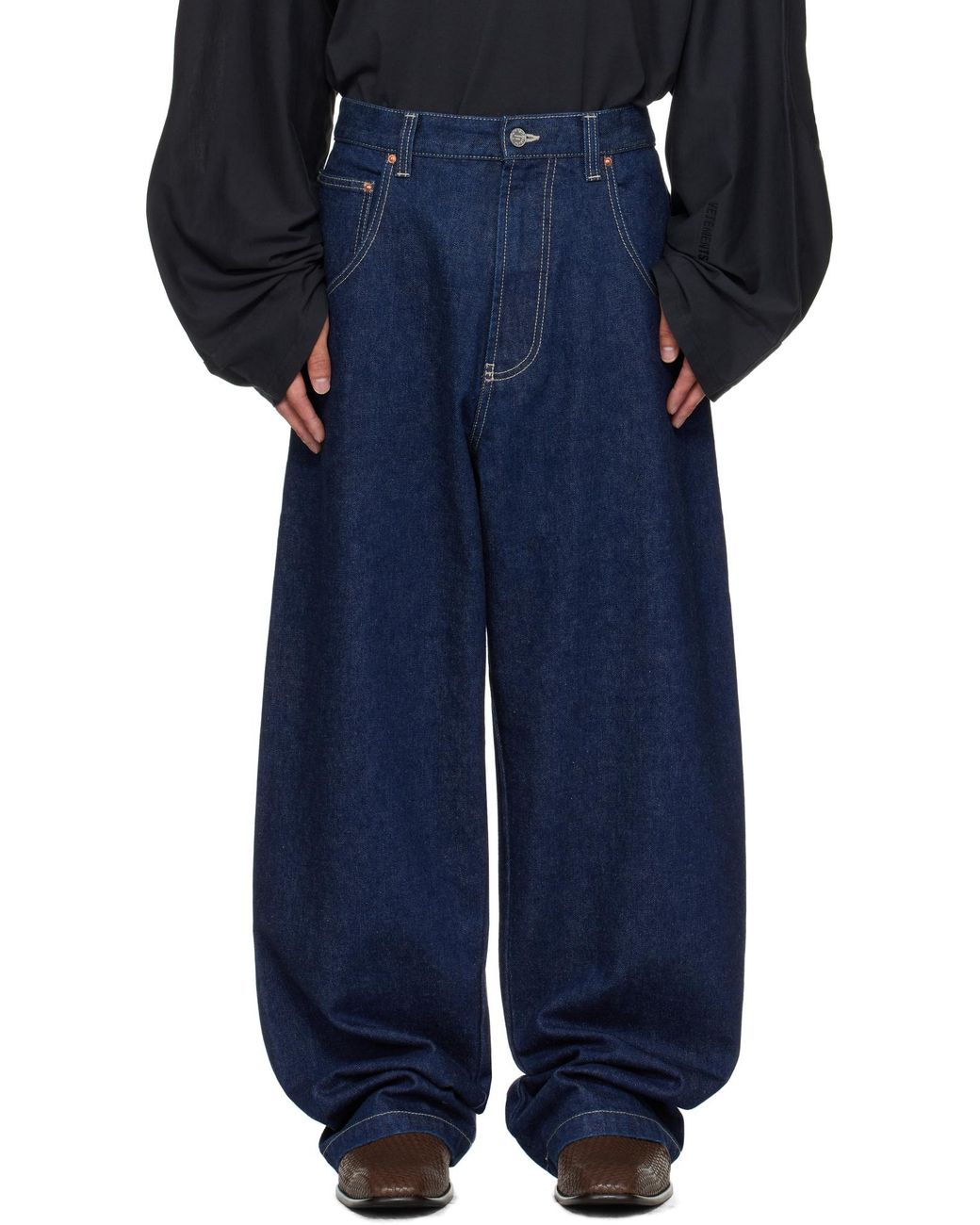 Vetements Blue Logo Patch Topstitching Jeans for men