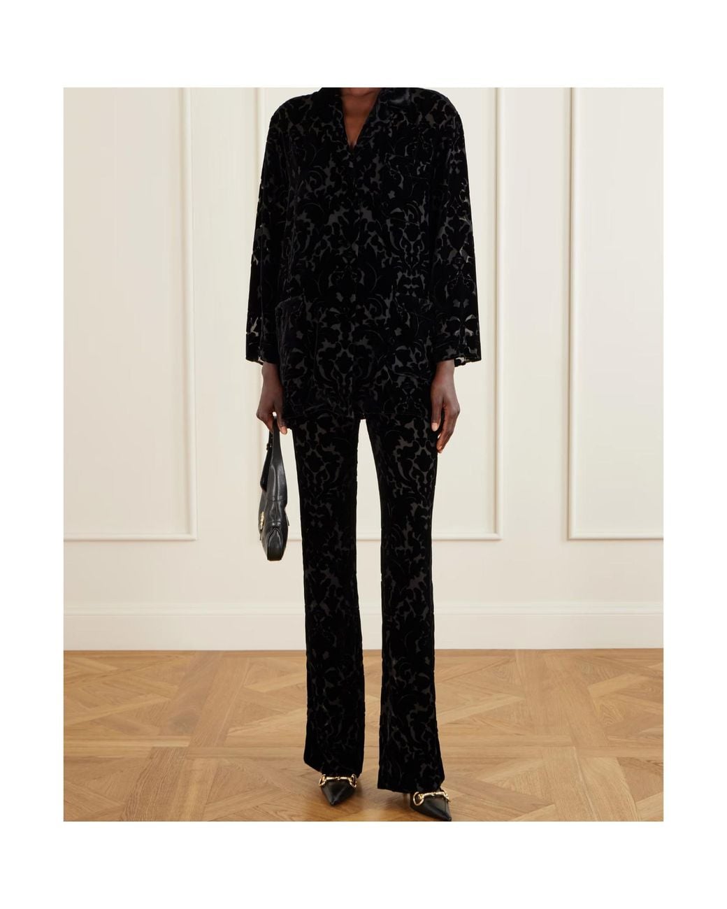 Gucci Black Floral Devoré Velour Shirt