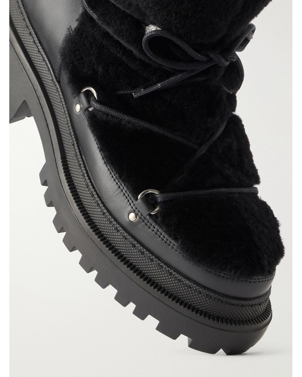 Yves Salomon Black Lace-Detailed Shearling-Trimmed Leather Ankle Boots