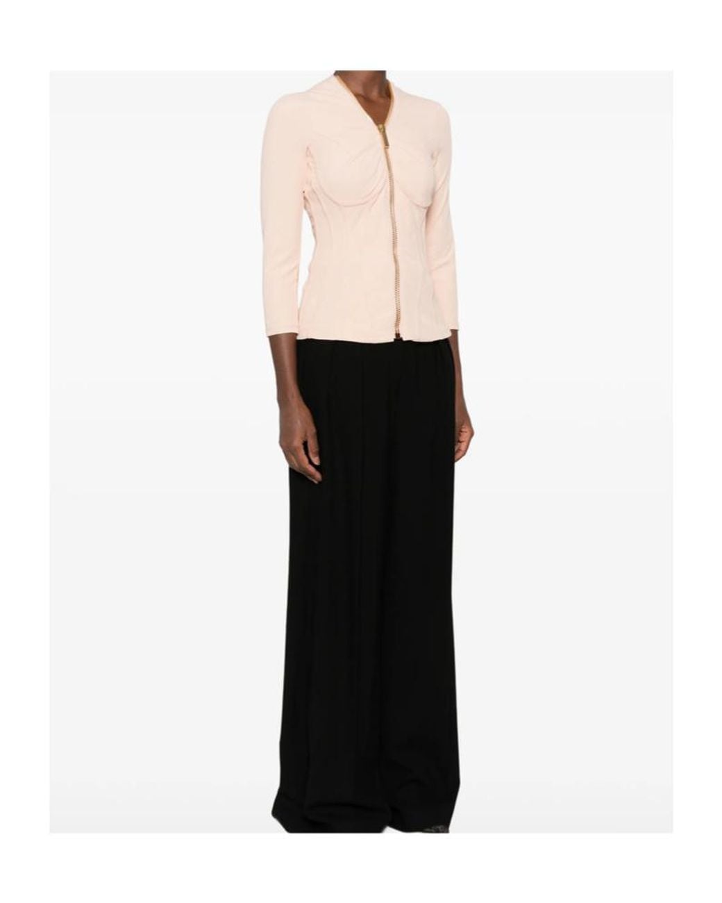 Elisabetta Franchi Natural Corset-Style Zip-Up Jacket