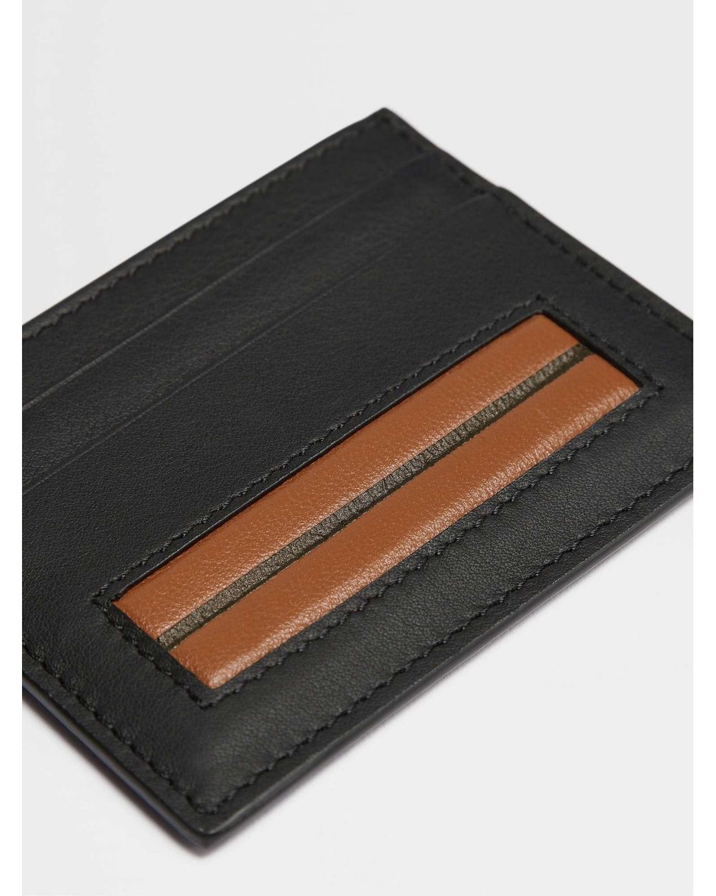 Zegna Black Leather Smooth Cardholder for men