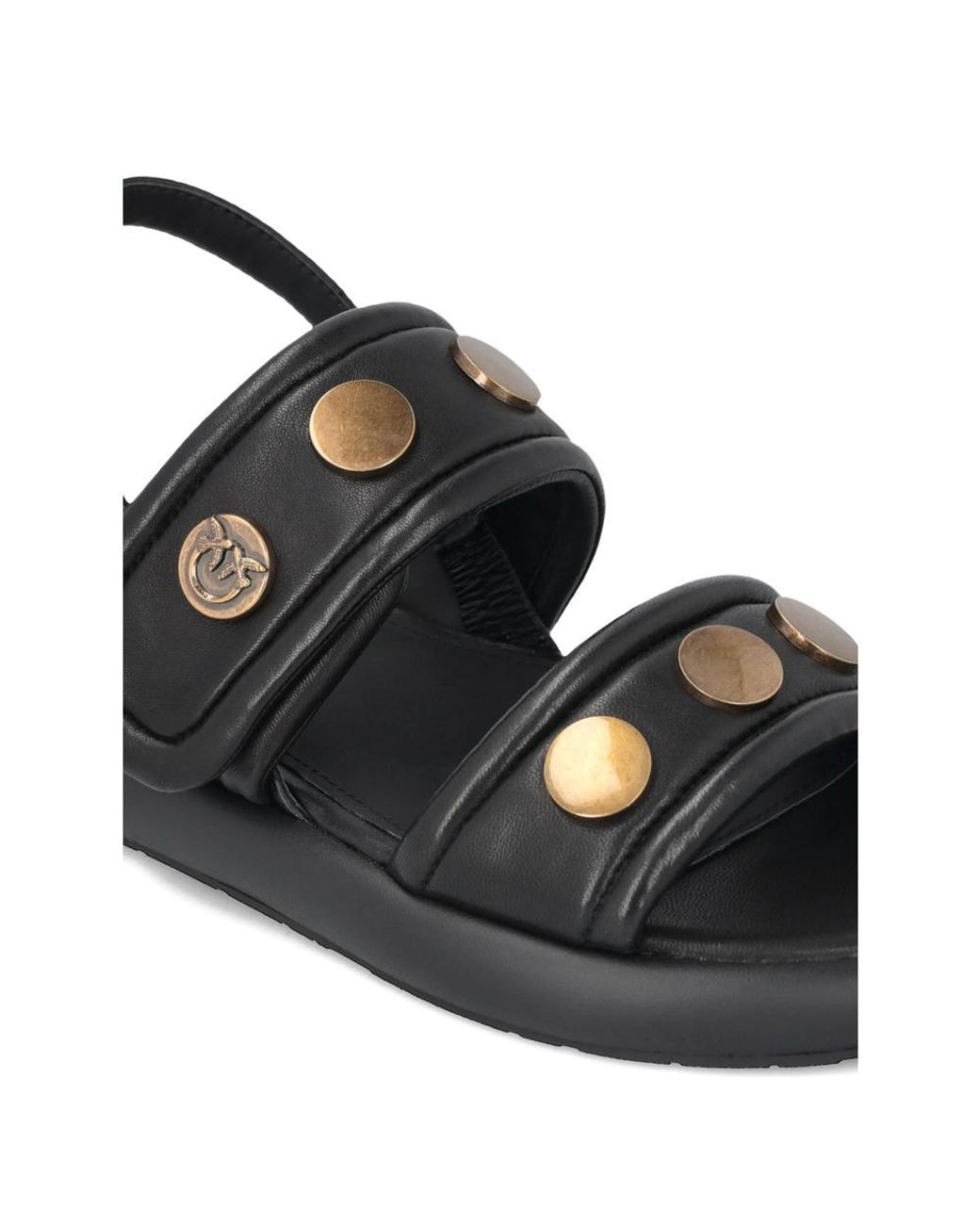 Pinko Black Studded Leather Sandals
